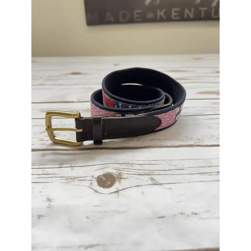 Vineyard Vines Patterned Belt with Gold Brass Buckle - sz 36